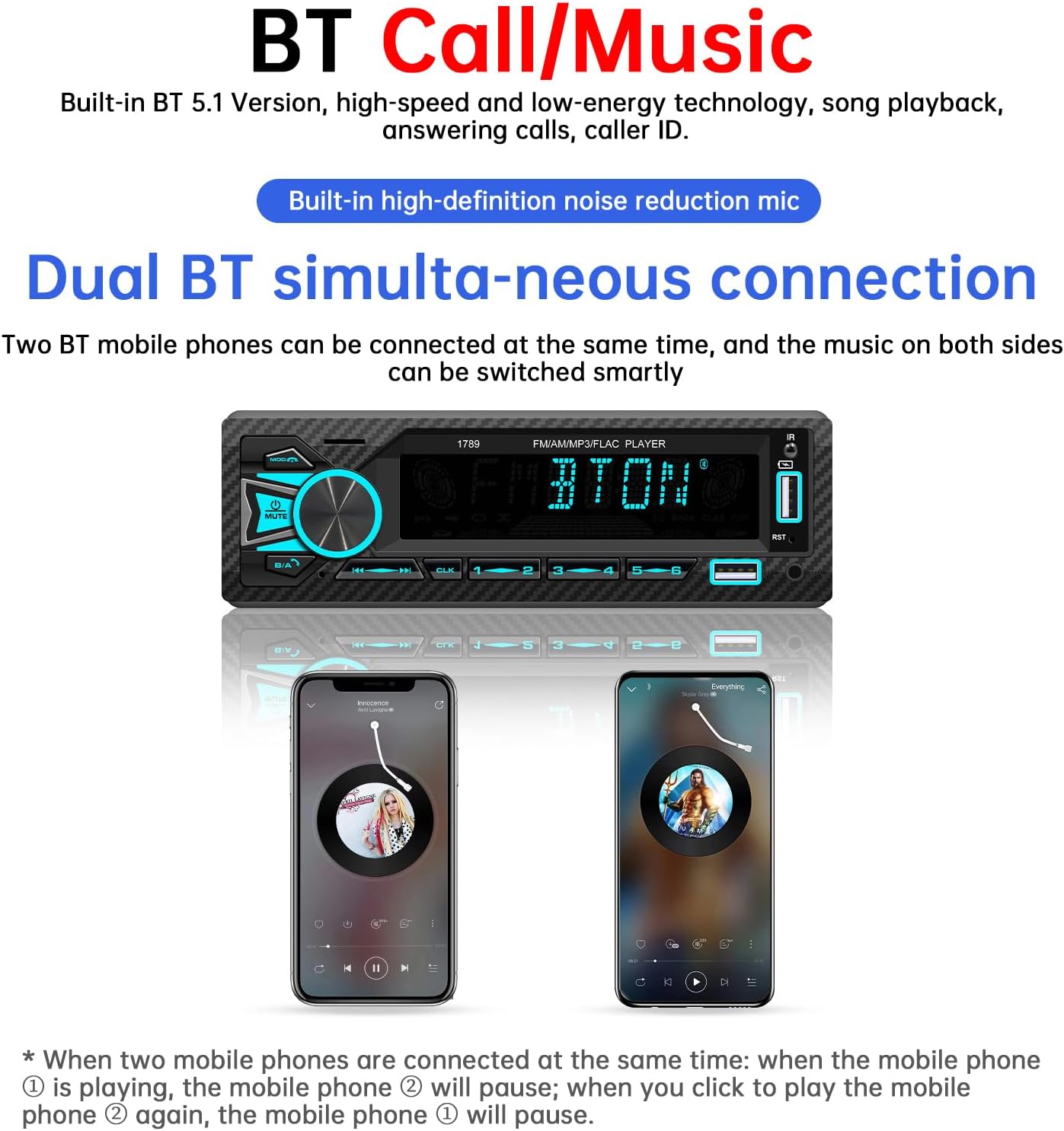 Detalle de ePathChina Car Audio Bluetooth Single DIN Car Stereo with 12V Power, VA LCD Screen and Dual USB