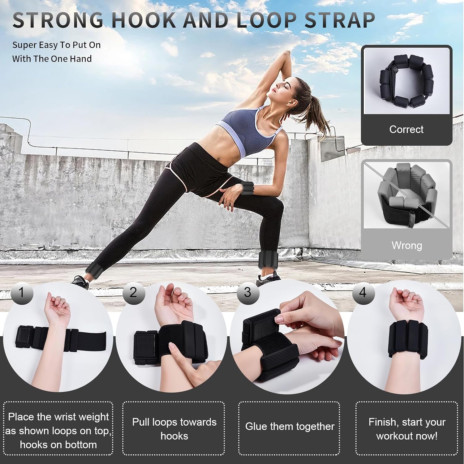 Detalle de Wrist & Ankle Weights for Women — 2×1lb Adjustable Silicone Weights Set (Total 2lbs)