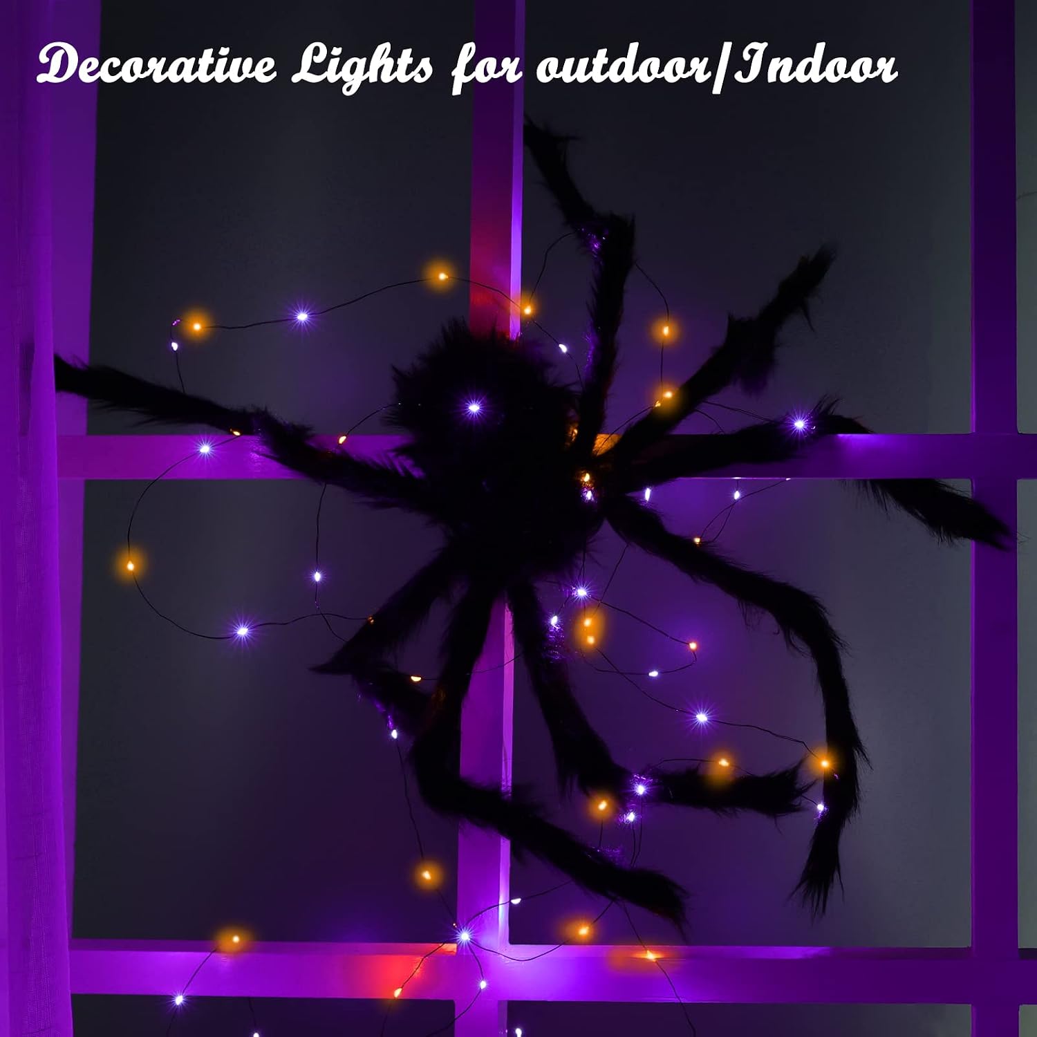 Detalle de Lomotech Orange & Purple Solar String Lights, 2-Pack, 200 LEDs, 8 Modes