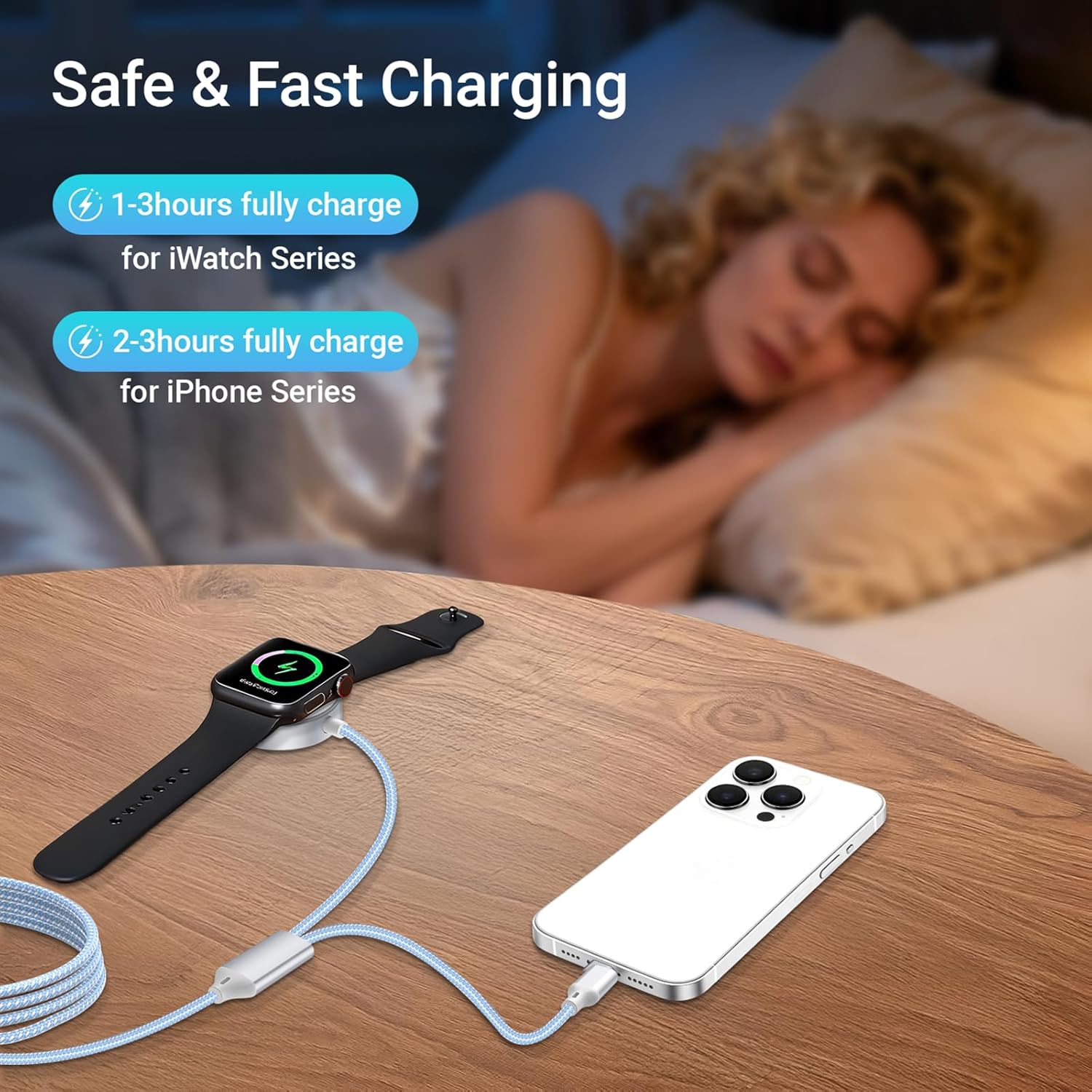 Detalle de 2026 Upgraded 2-in-1 USB-C iPhone & Apple Watch Charger by imodomio (Blue)
