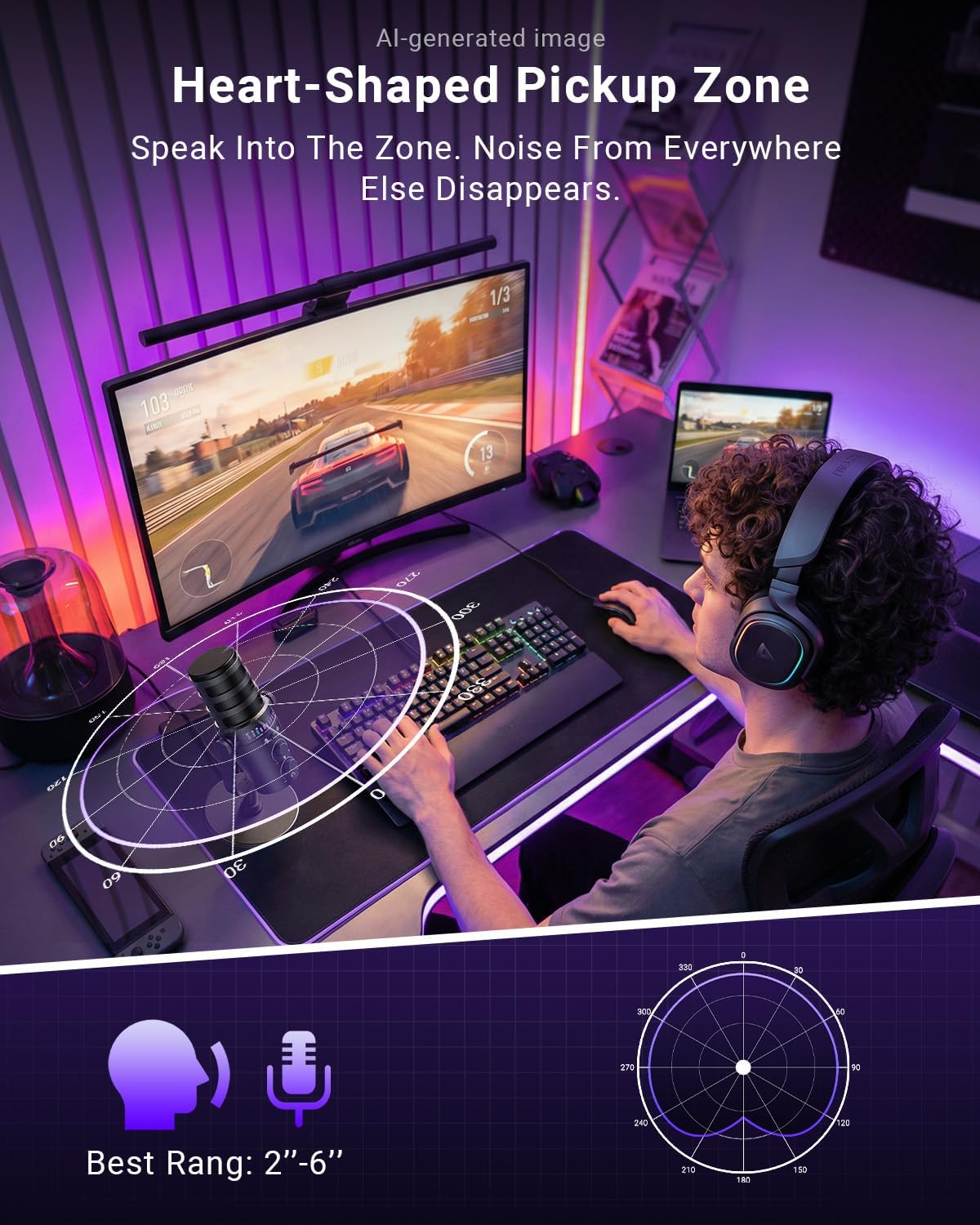 Detalle de MIHUI MH-01 USB Microphone, RGB, One-Touch Mute and Gain Control