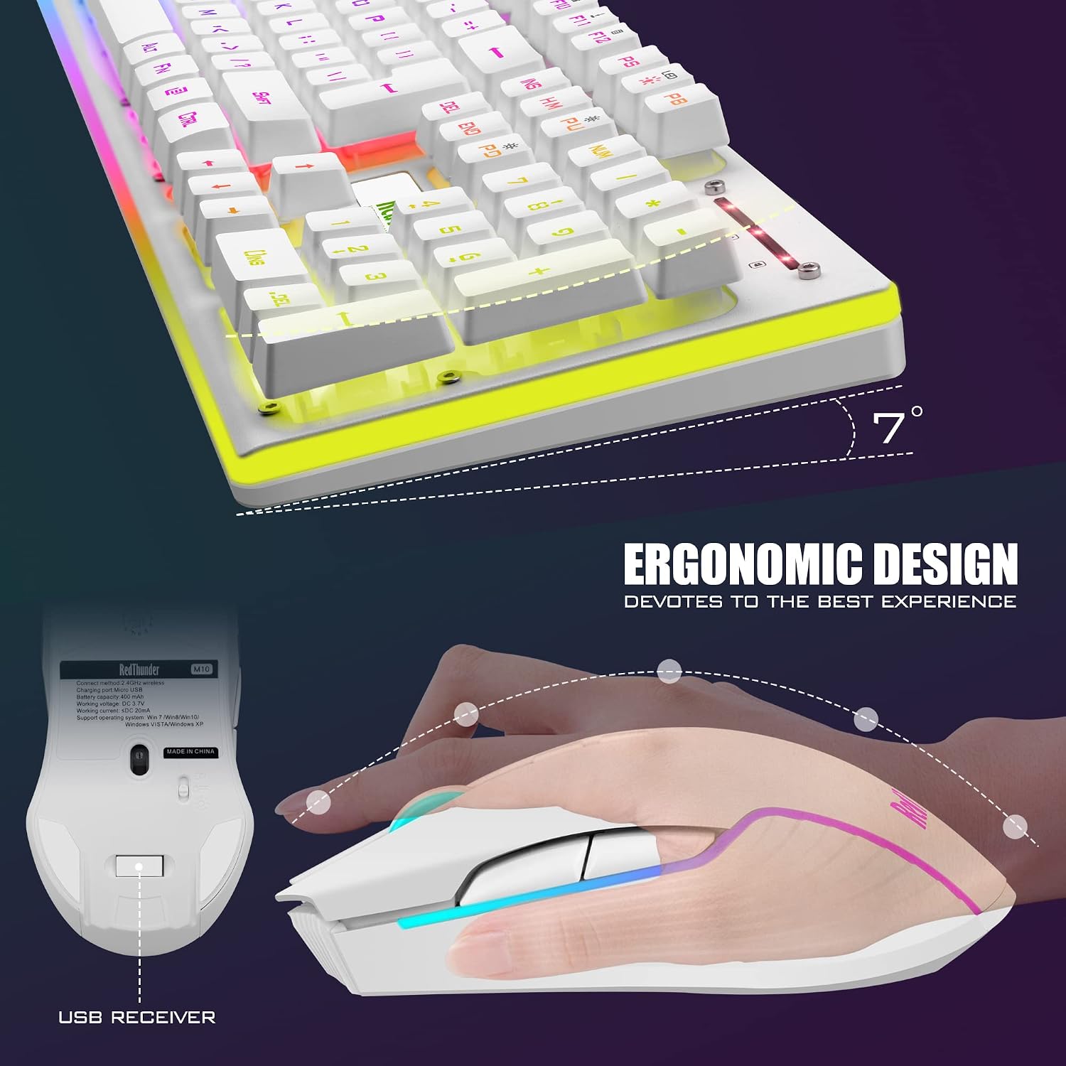 Detalle de RedThunder wireless gaming keyboard and mouse combo K10