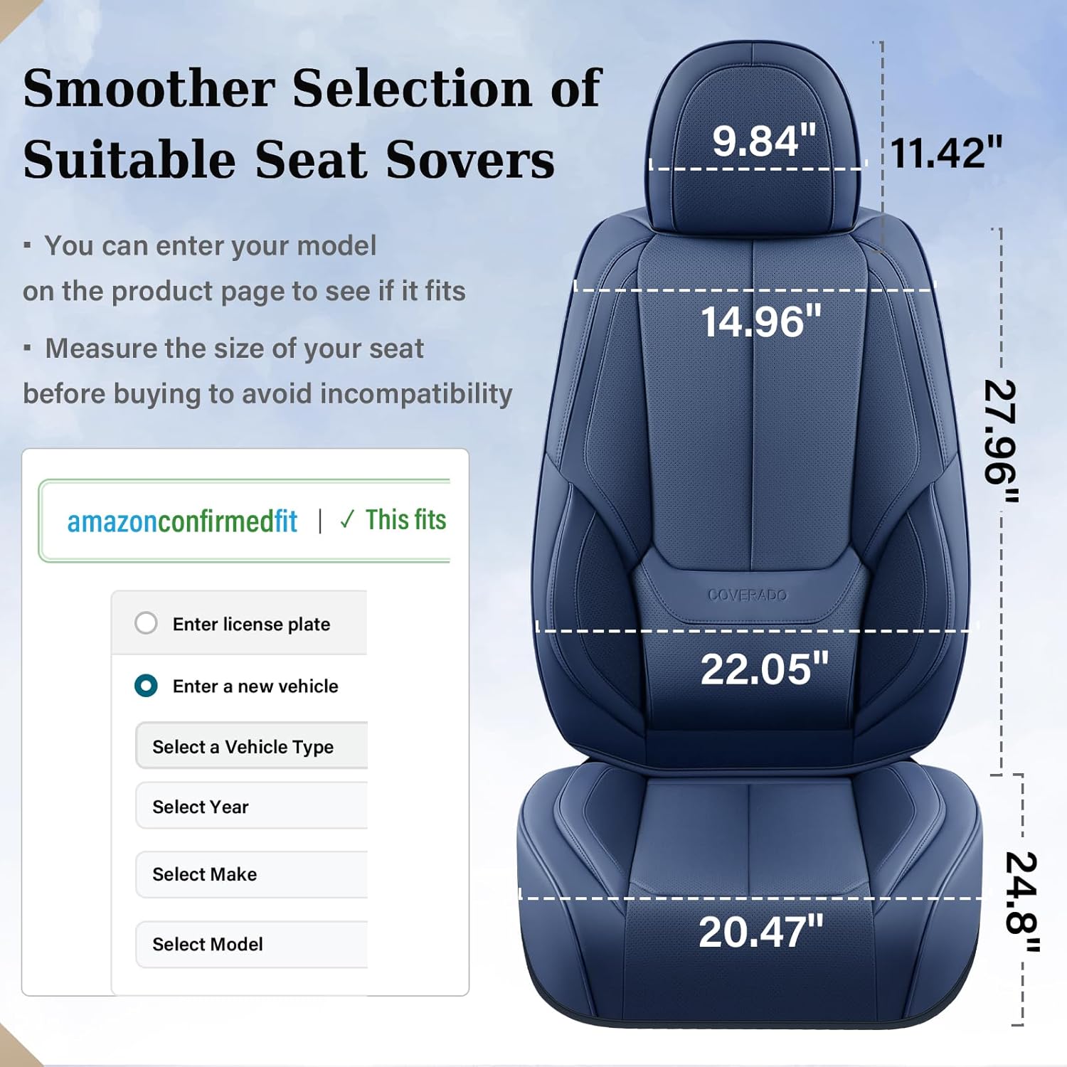 Thumbnail 4 de Coverado Car Seat Covers Full Set in NAPPA Leather (Universal Fit) – Blue
