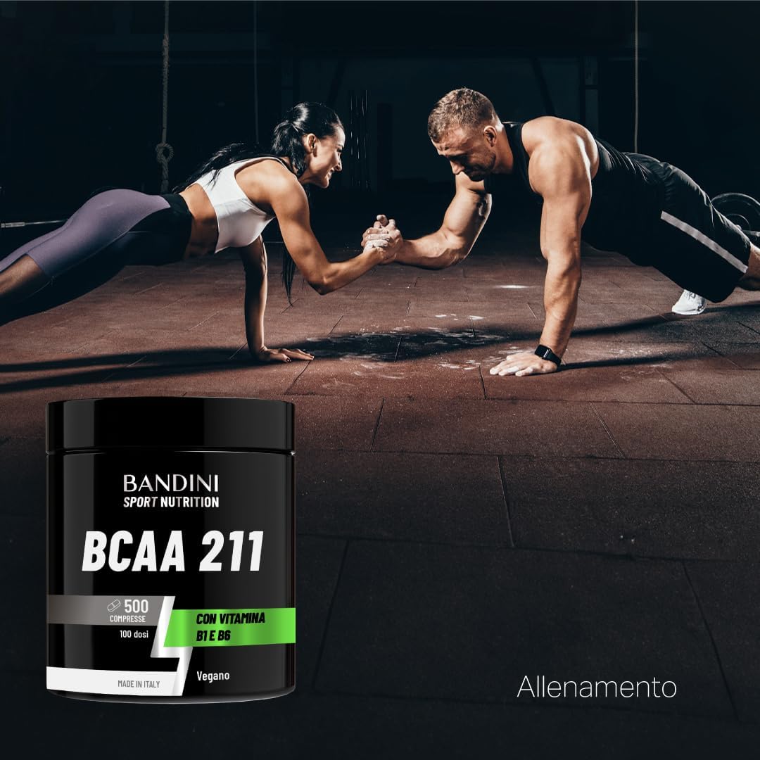 Detalle de Bandini AMINOACIDI RAMIFICATI BCAA 211 con Vitamina B1 e B6 — 500 Compresse da 1050 mg per Recupero Muscolare (2:1:1) vegan
