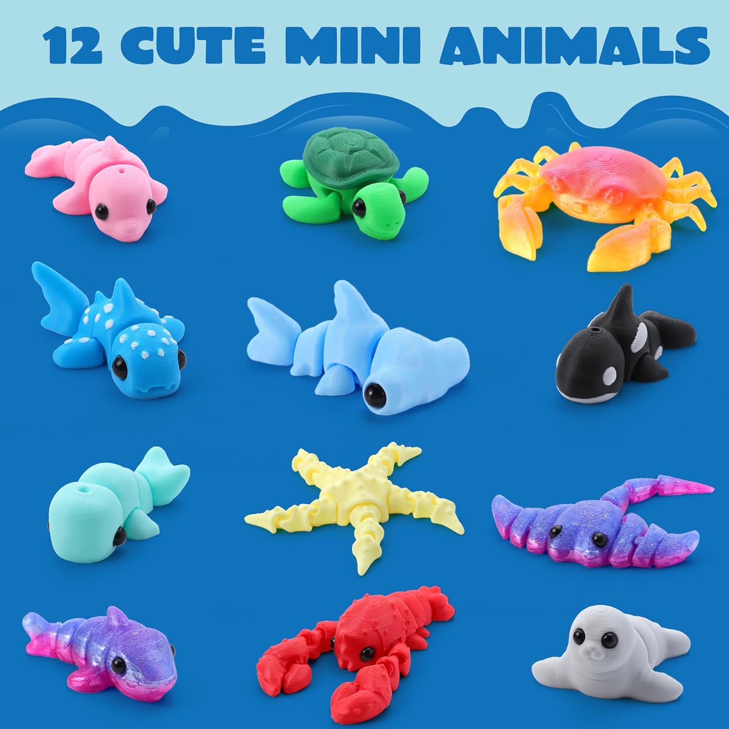 Thumbnail 2 de JOYIN 12 Pcs 3D Printed Ocean Animals Set: Flexible, Articulated Mini Sea Creatures for Fidgeting and Fun