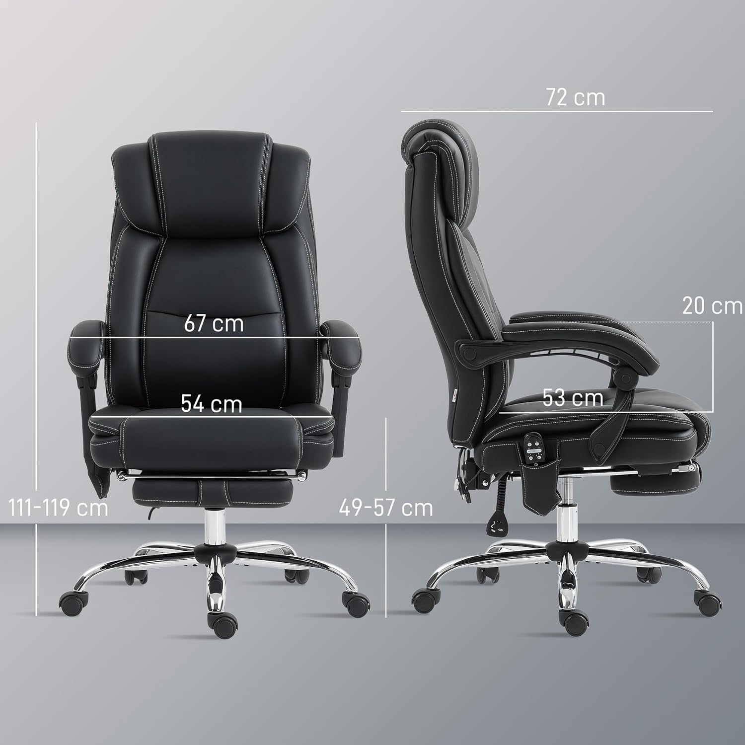Thumbnail 2 de HOMCOM Fauteuil de Bureau massant et chauffant — Ergonomique, inclinaison 135°, repose-pieds et télécommande filaire