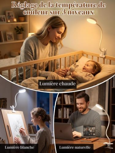 Detalle de ReinHoo Lampe de Lecture à pince RGB 10 couleurs et 10 niveaux de luminosité – 5W