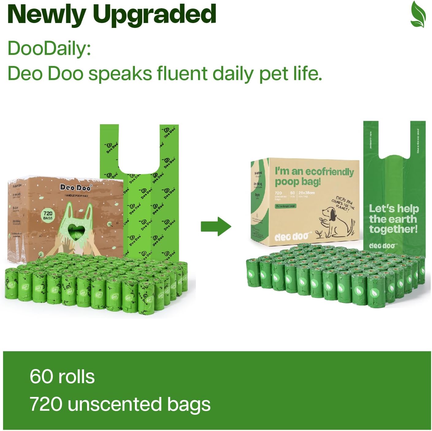 Detalle de Biodegradable Dog Poo Bags with Tie Handle – Large Leak-Proof 720 Bags (11 x 15 inch) Green Doggy Waste Bags