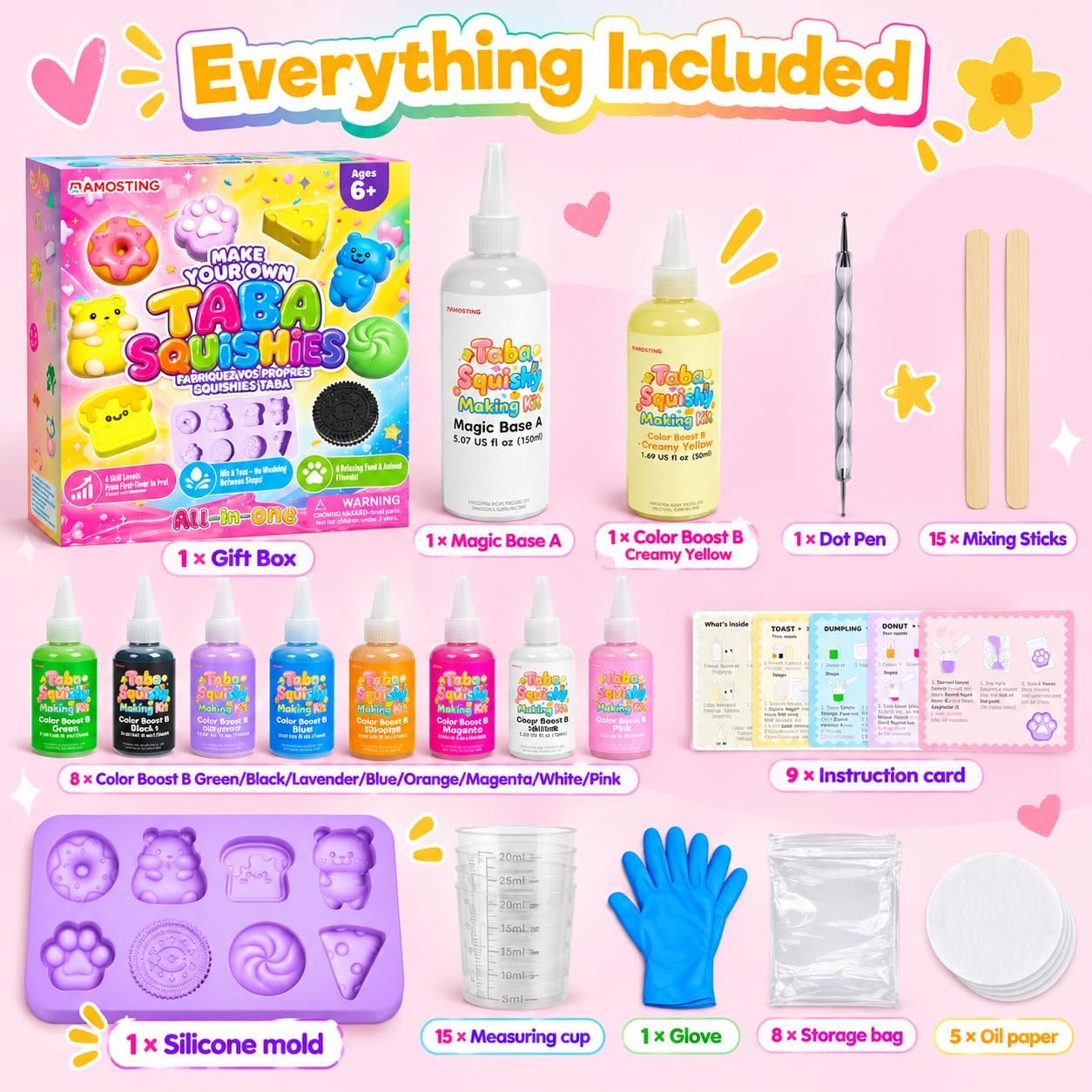 Thumbnail 6 de AMOSTING SQU01 Taba Squishy Making Kit with 8 Silicone Molds and 9 Colors