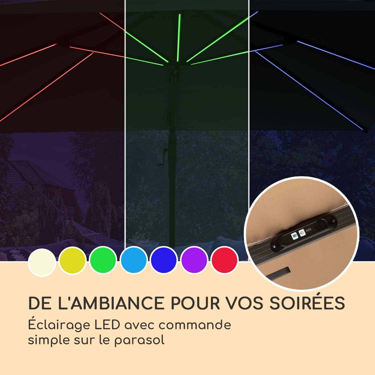 Thumbnail 3 de Blumfeldt Parasol de jardin et balcon avec panneaux solaires et éclairage LED