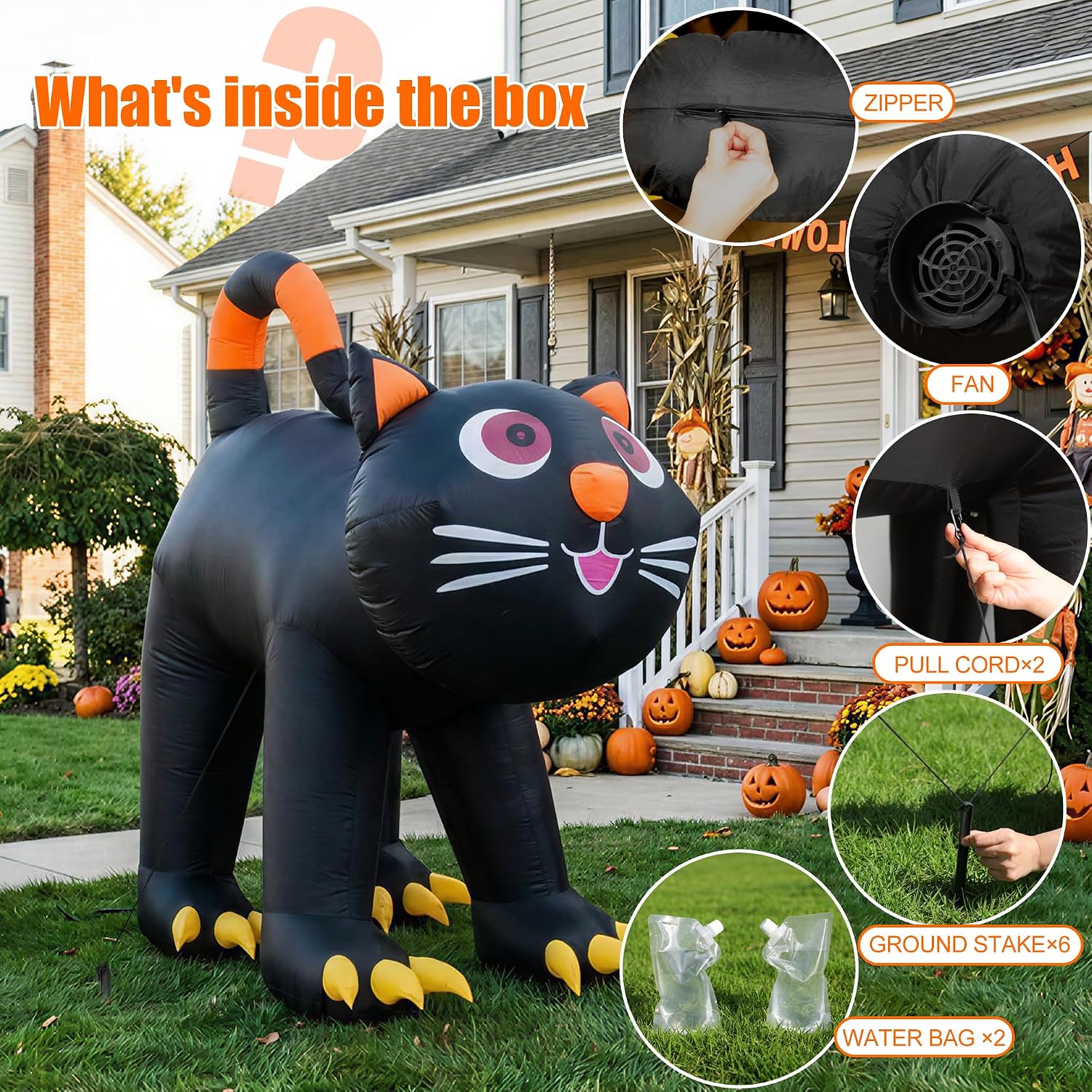 Detalle 1 de NovaFloat 01 Halloween Inflatable Black Cat with Built-In LED Lights