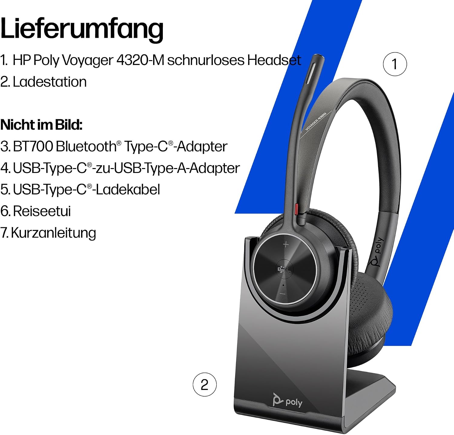 Thumbnail 3 de Schnurloses Poly Voyager 4320 UC-Headset mit Ladestation – Stereo, Noise Cancelling Mikrofonarm, Bluetooth-Verbindung zu PC/Mac/Smartphone