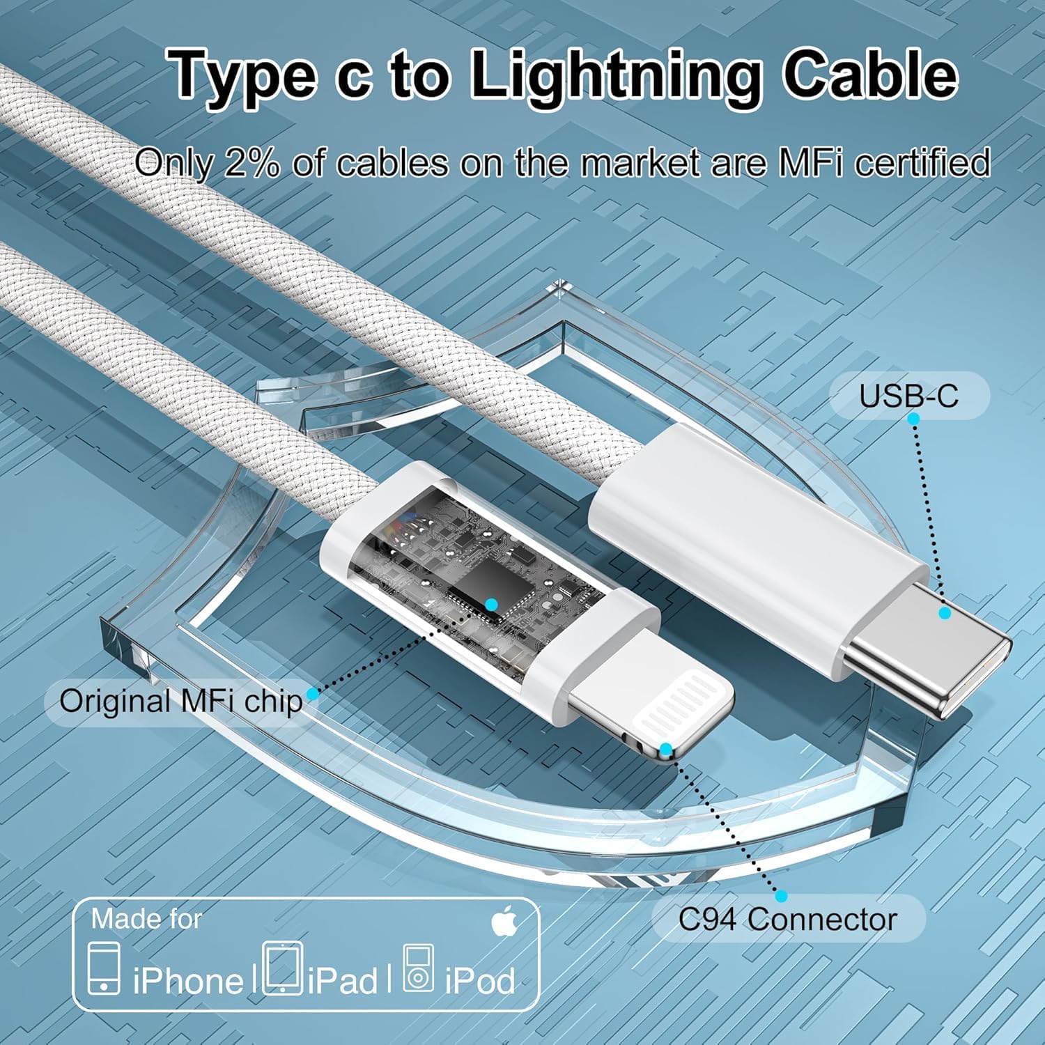 Detalle de Lightning USB-C Kabel 2M (2er Pack) mit Apple MFi Zertifizierung – PD 27W