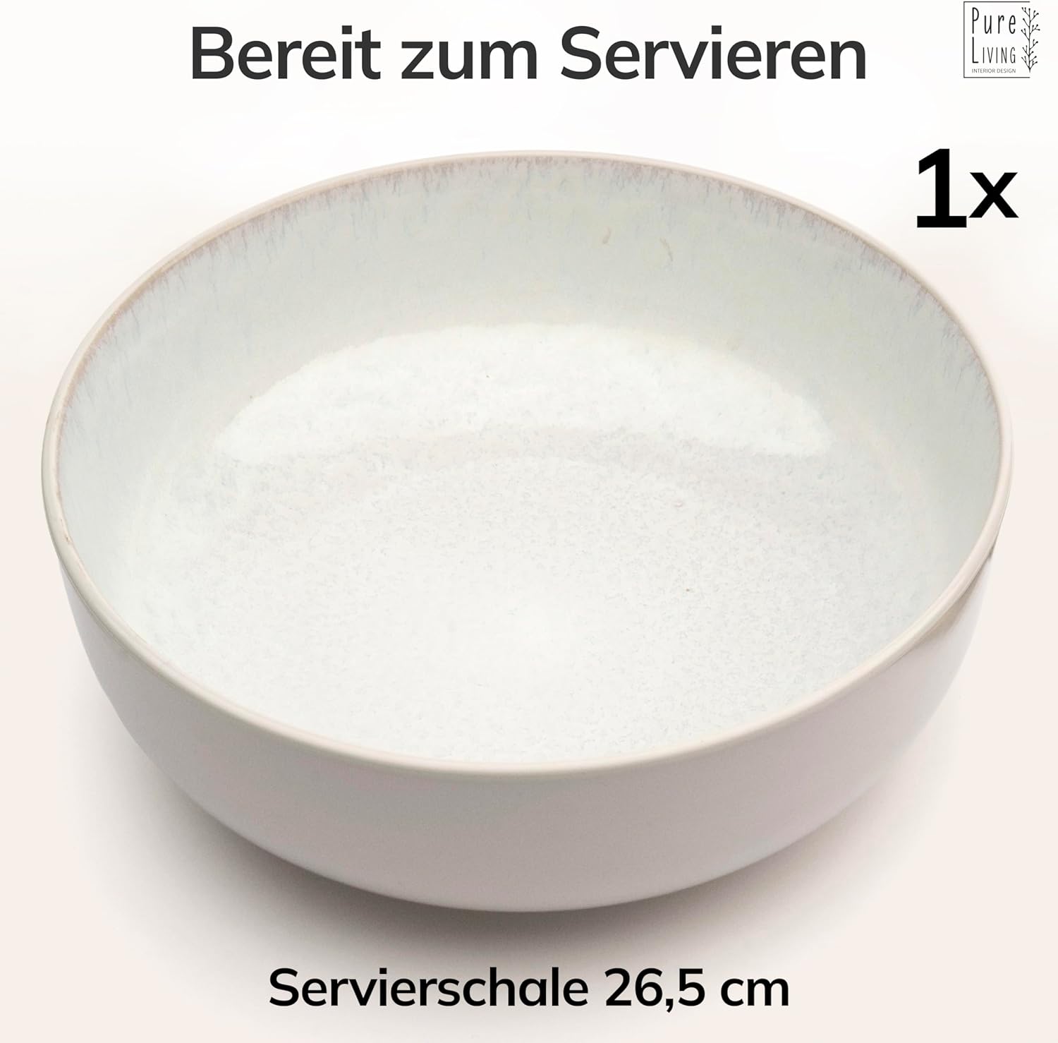 Detalle de Steingut Servierschüssel Ibiza – Großes Serving Bowl aus Steinzeug, TESTSIEGER in Beige