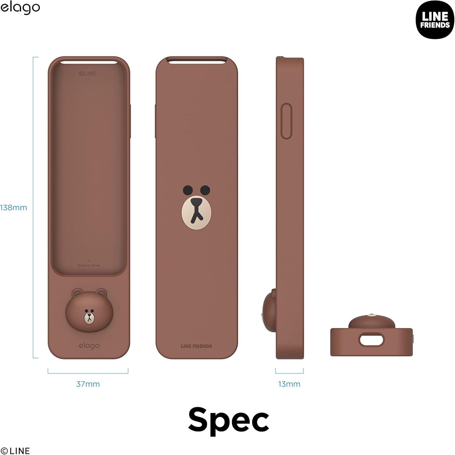 Thumbnail 6 de elago Coque Slim LINE Friends pour Apple TV 4K Siri Remote (3e gen 2022 & 2e gen 2021) – Silicone Brown