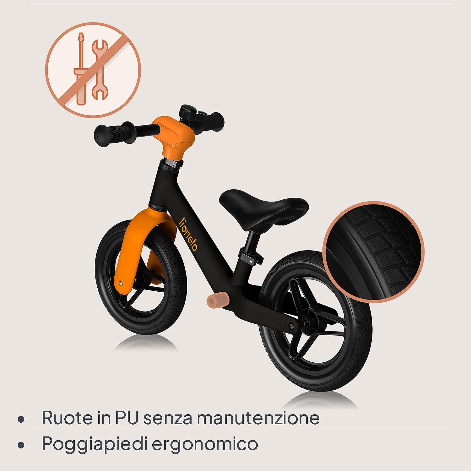 Detalle de Lionelo Toni: Bicicletta senza pedali per bambini 18 mesi–30 kg, ruote PU 25 cm