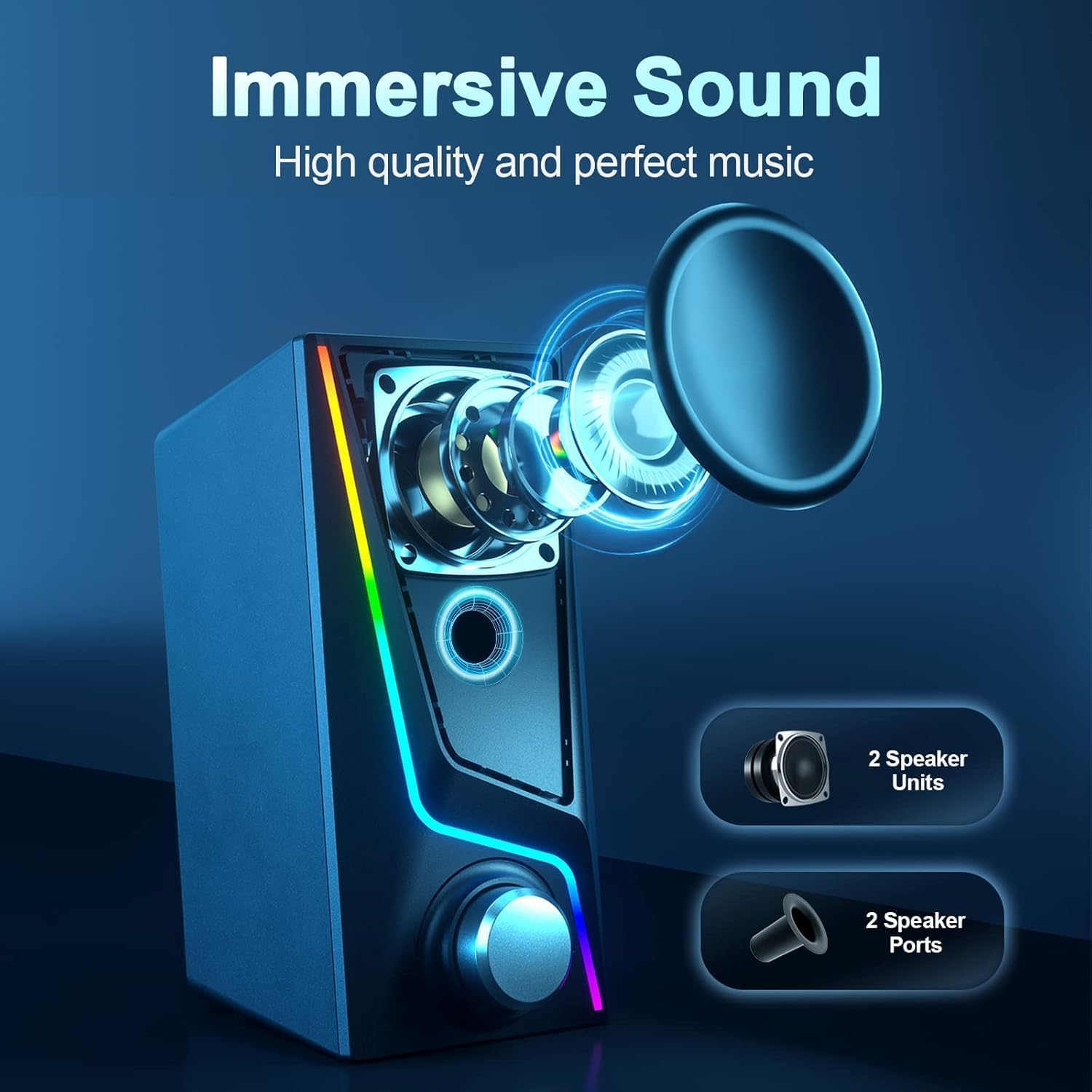 Thumbnail 1 de Nylavee Desktop Computer Speakers with RGB Lighting and Bass Boost