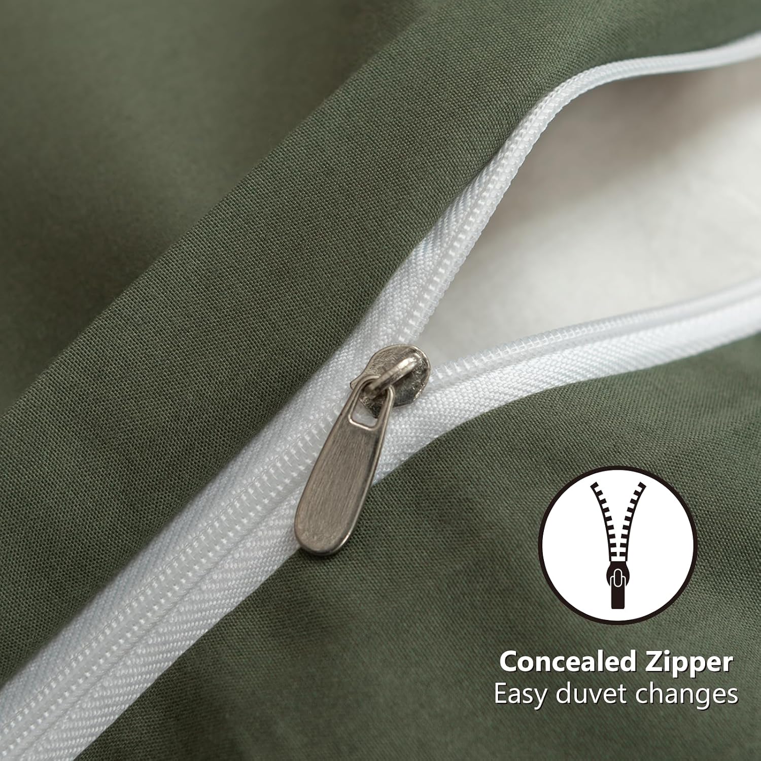 Detalle 1 de TTCM JF-CHUNSE-007 Queen Duvet Cover Set, Olive Green, Zipper, 3-Piece