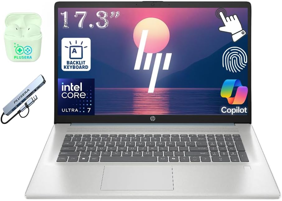 Detalle de HP HP17 17.3-Inch Touchscreen Laptop, Core Ultra 7 255U, 16GB RAM, 1TB Storage