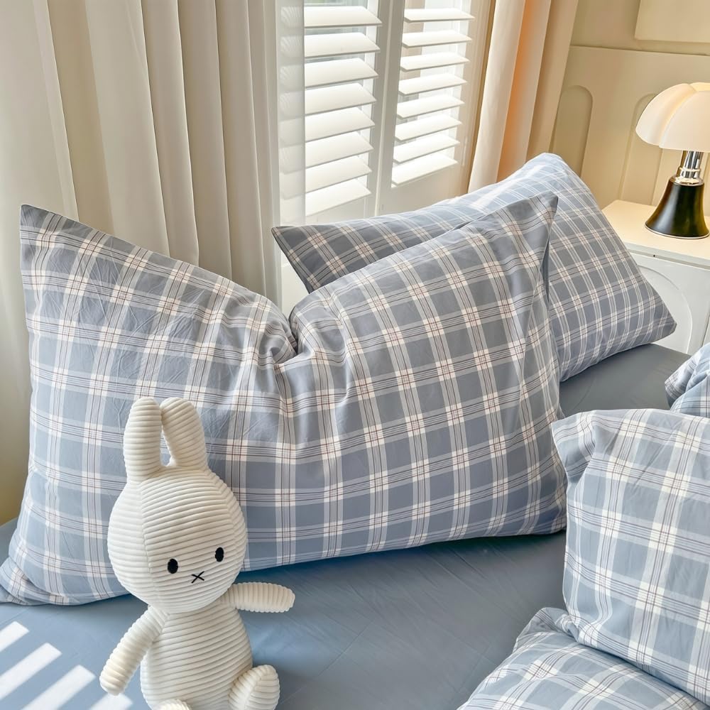 Thumbnail 6 de Housse de Couette Michorinee 220x240 Bleu Foncé et Blanc Vichy – Microfibre, 2 Taies 65x65