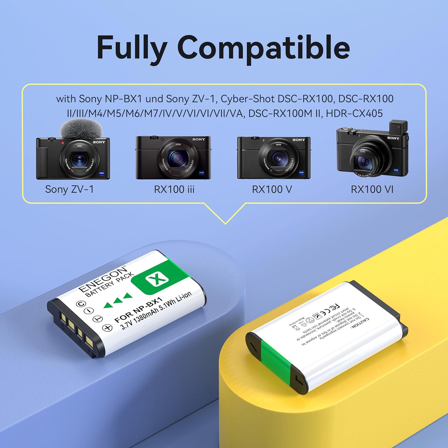 Thumbnail 1 de ENEGON 1380mAh 3-Pack NP-BX1 e Caricabatterie a 3 Canali: ricarica comoda per fotocamere Sony