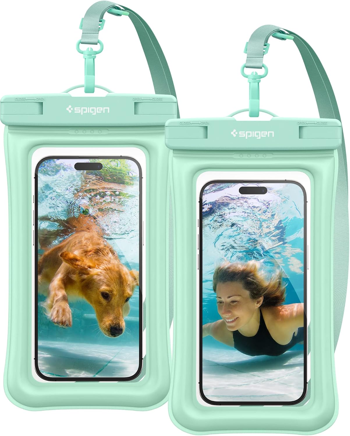 Detalle de Spigen Aqua Shield – lot de 2 coques étanches flottantes pour smartphones jusqu’à 8,2" (Minthe)
