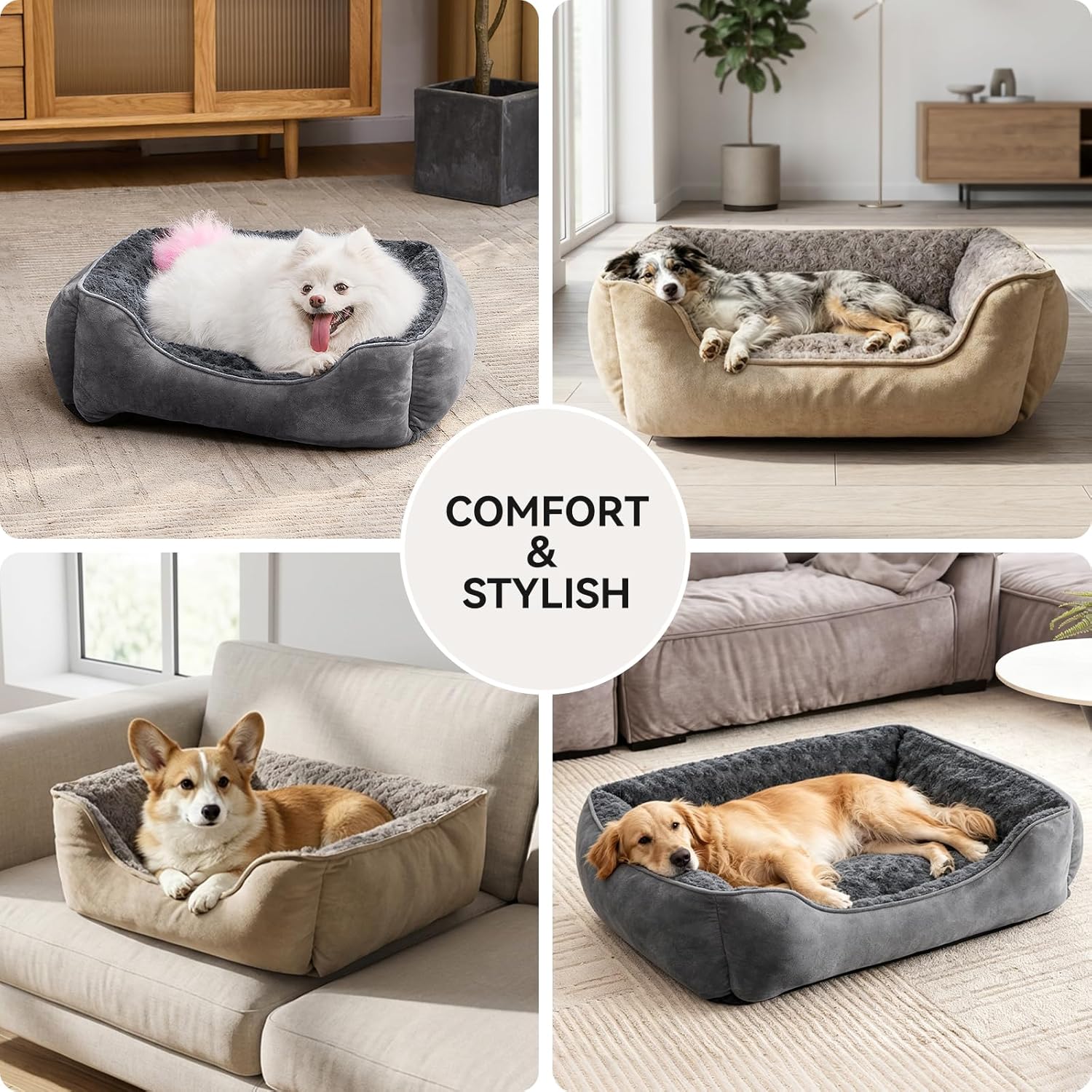 Thumbnail 3 de JOEJOY Dog Bed Extra Large – Washable Anti-Anxiety Plush Bed with Non-Slip Base (Grey)
