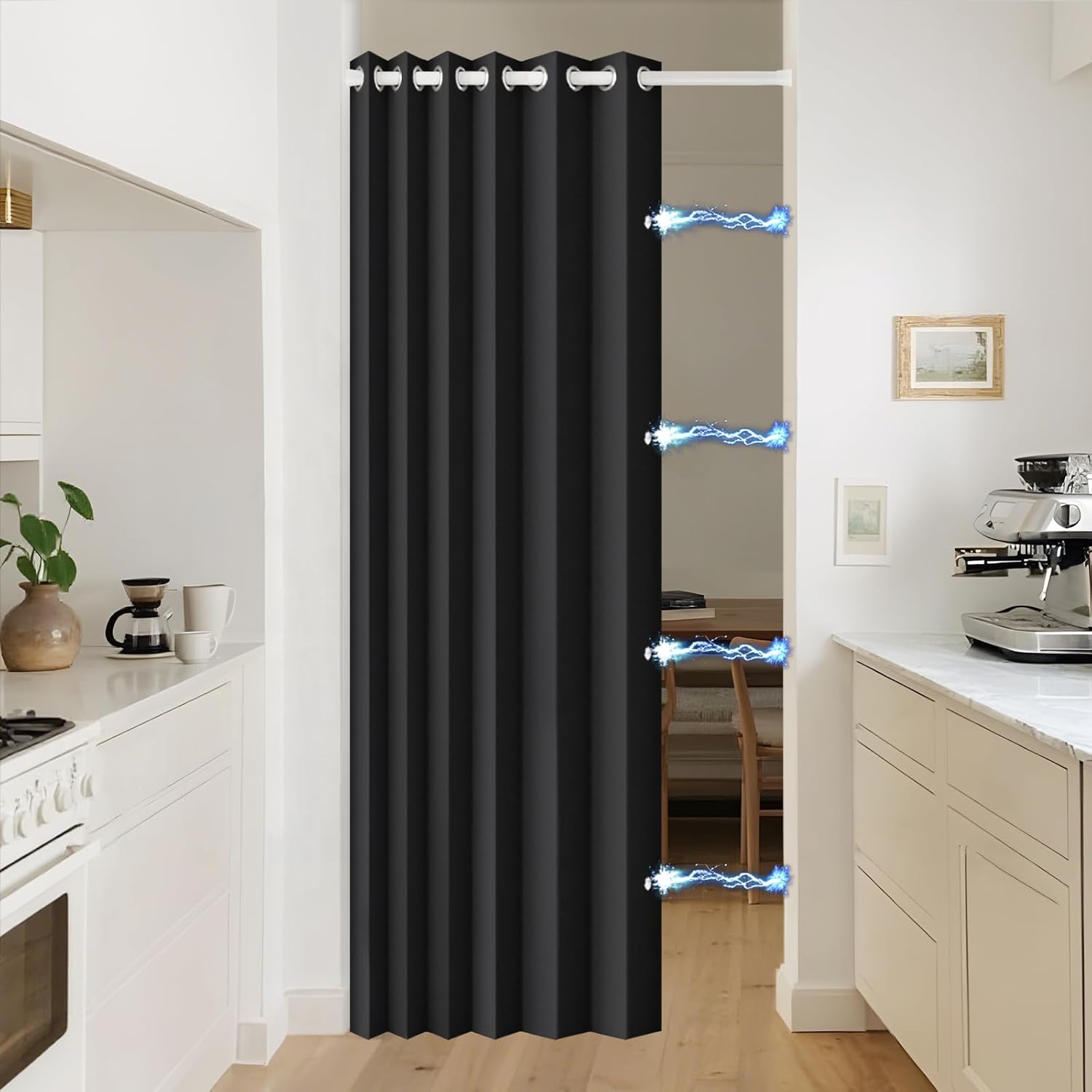 Thumbnail 1 de HMYI 100% Blackout Accordion Style Door Curtain for Doorways (W45 x L80) in Black