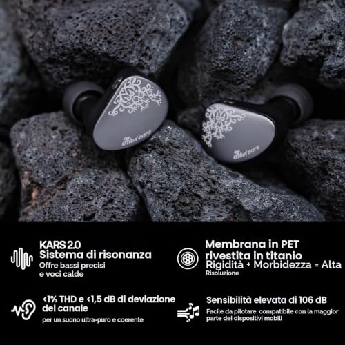Detalle de Linsoul Kiwi Ears Cadenza II: IEM dinamico da 10 mm con KARS 2.0 e corpo in alluminio CNC