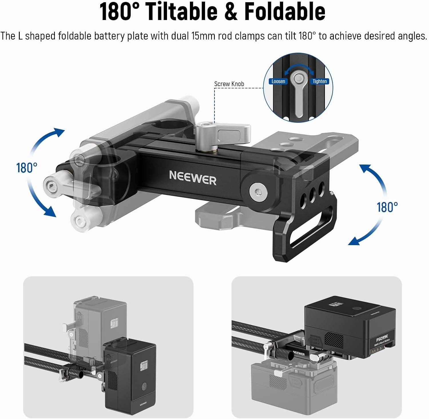 Thumbnail 1 de Neewer mini piastra batteria V Mount con morsetti LWS 15 mm, inclinabile 180° e pieghevole a forma di L