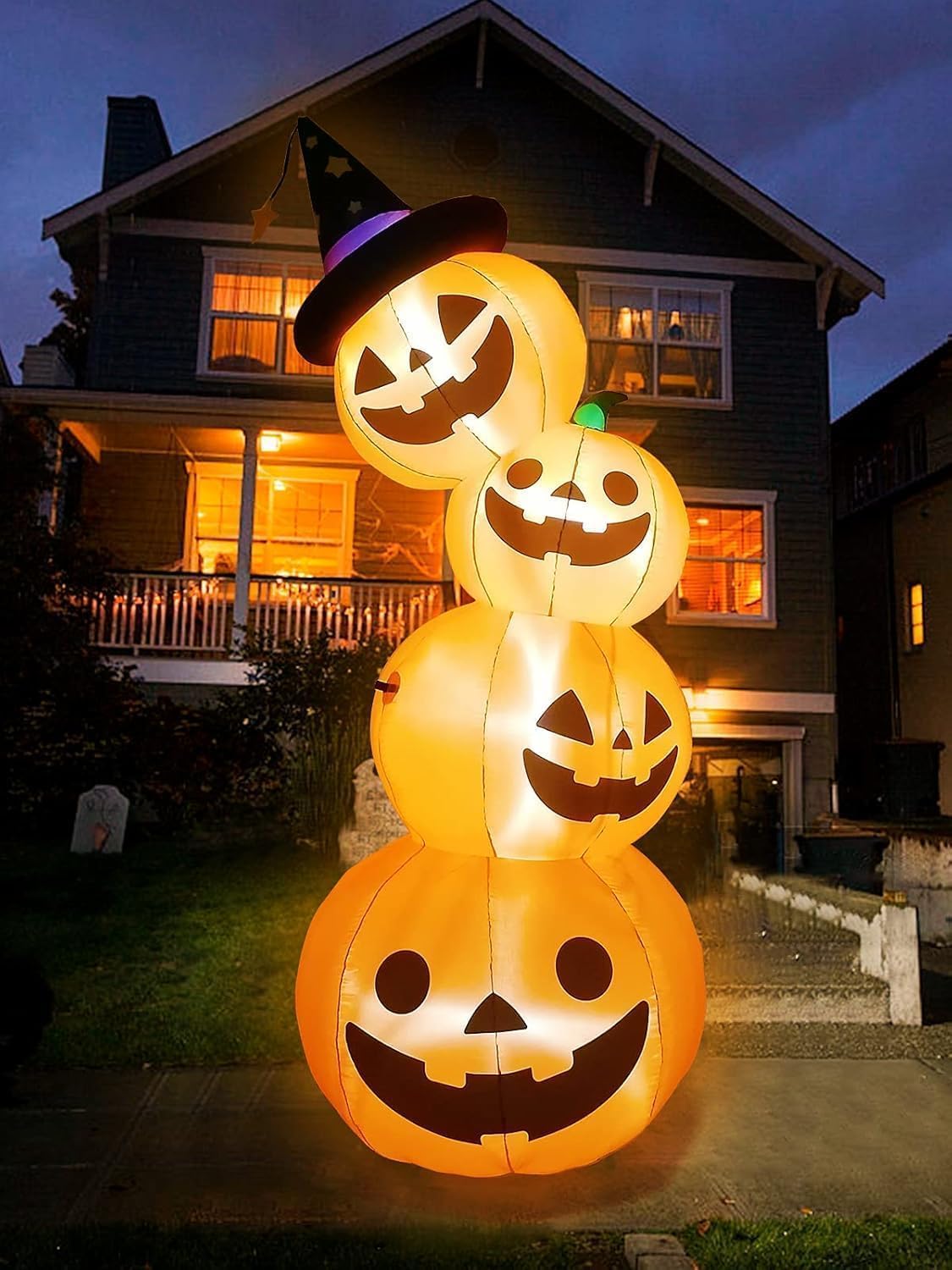 Detalle 2 de Kalolary B09J25F4JL 8-Foot Inflatable Stacked Pumpkins with White LEDs