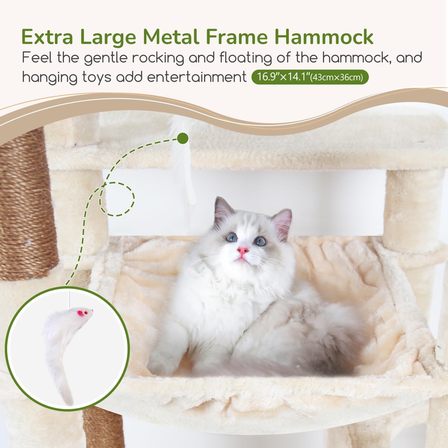 Detalle de Globlazer F70 Pro 70-Inch Cat Tree with Sisal Scratching Posts and Hammock