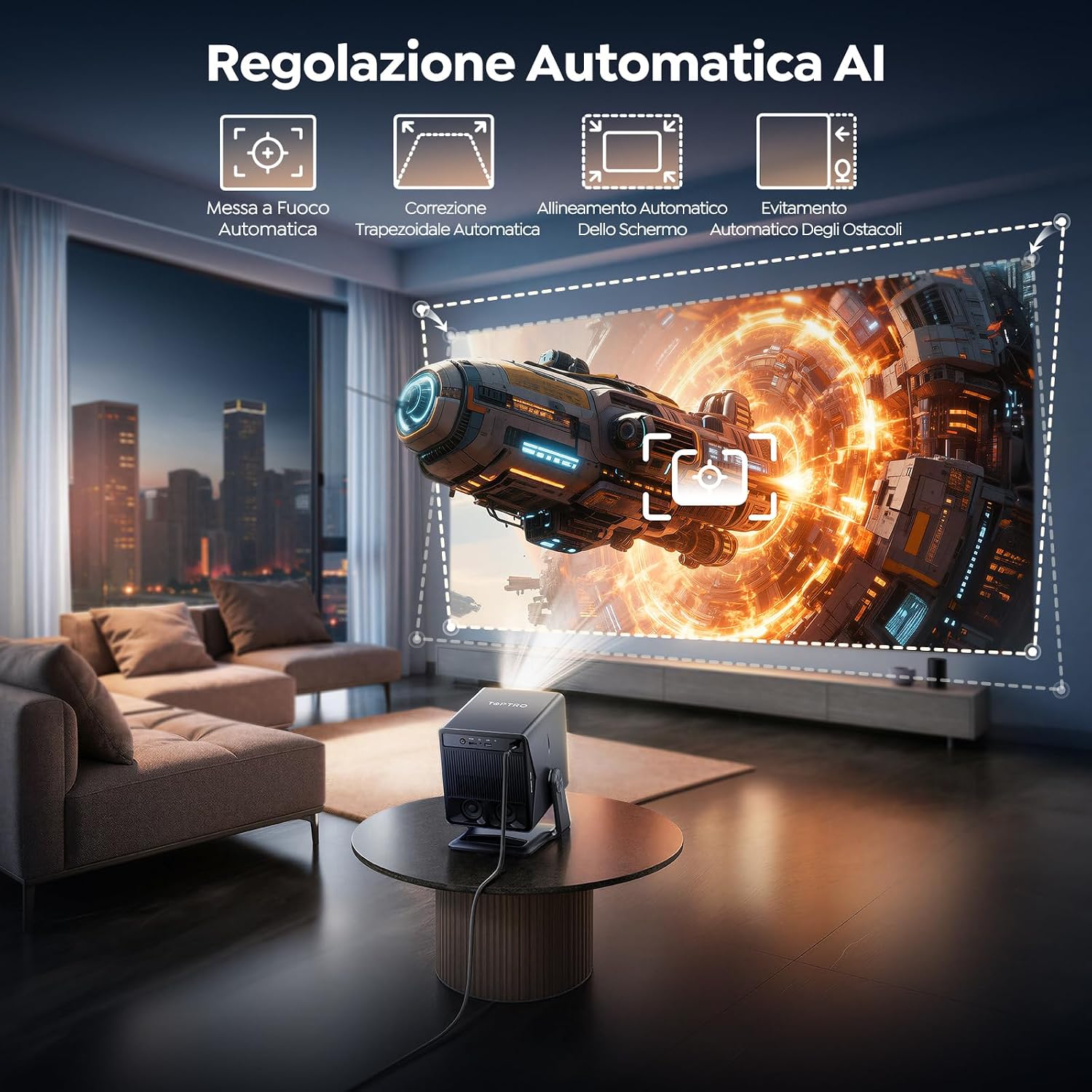 Detalle de Proiettore 4K TOPTRO A2 con VIDAA, Dolby Audio e AirPlay: cinema in casa senza ingombro
