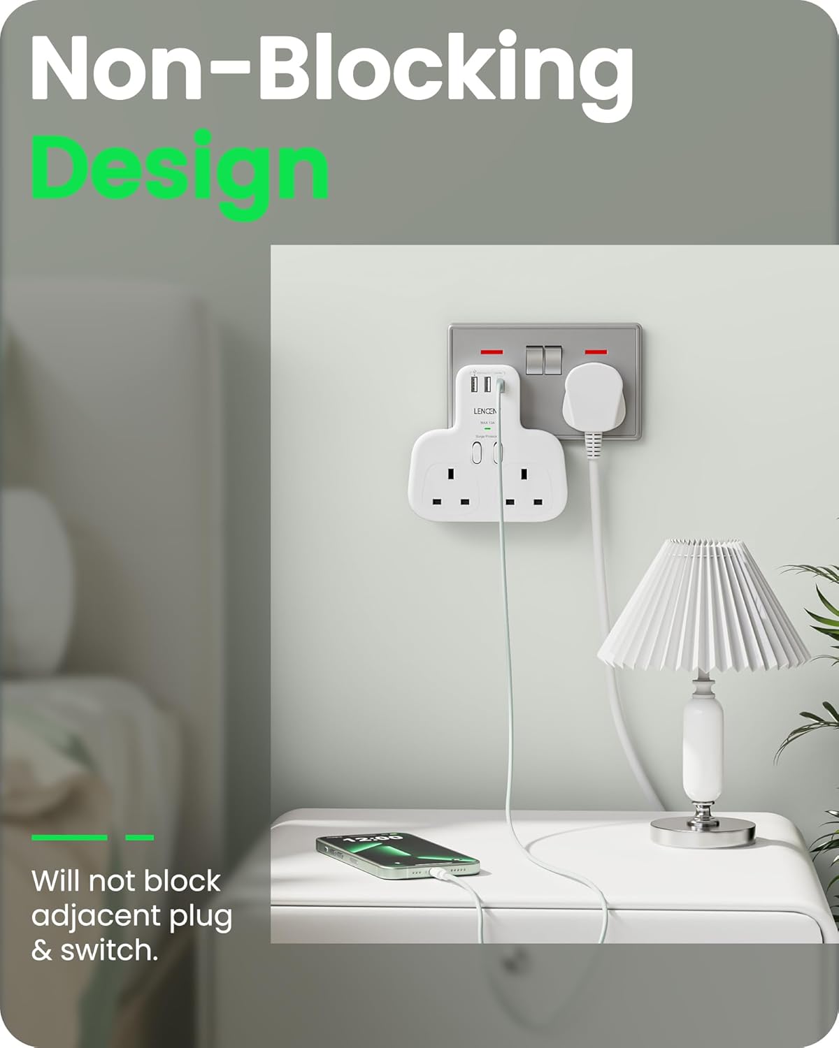 Thumbnail 5 de LENCENT Double Plug Adaptor 13A surge protected 🔌