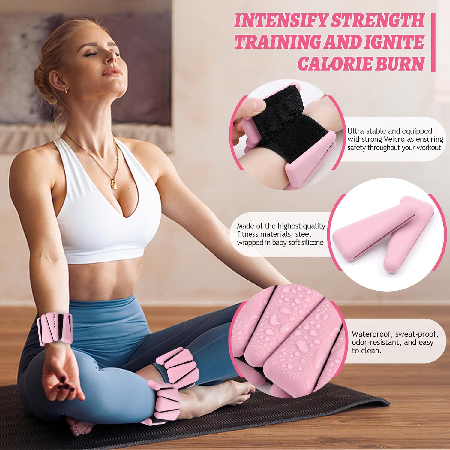 Detalle de BECOJADDE JJ1N23090 Adjustable Ankle and Wrist Weights, 2 lb Pair