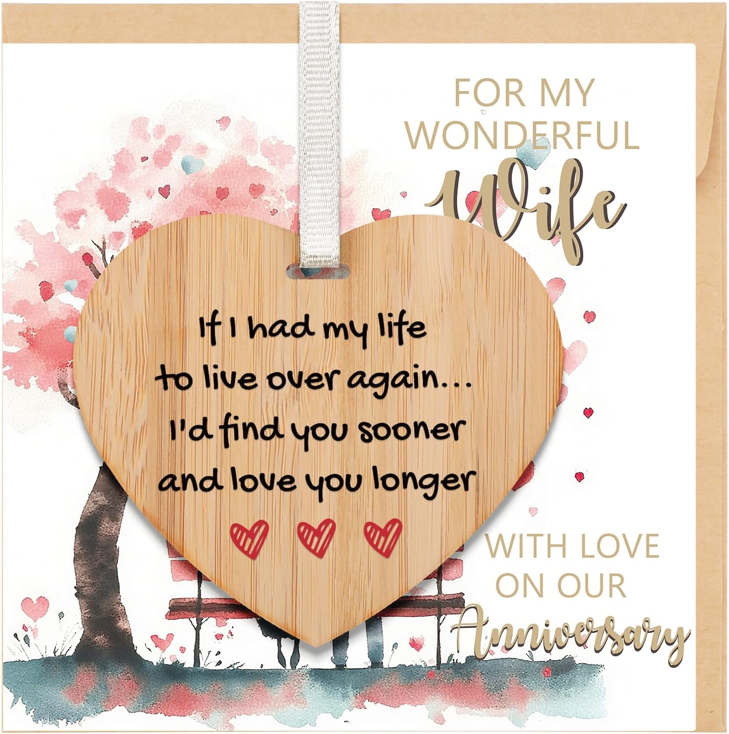 Thumbnail 6 de Tulolvae Anniversary Card for Wife: Wooden Heart Keepsake with Romantic Greeting