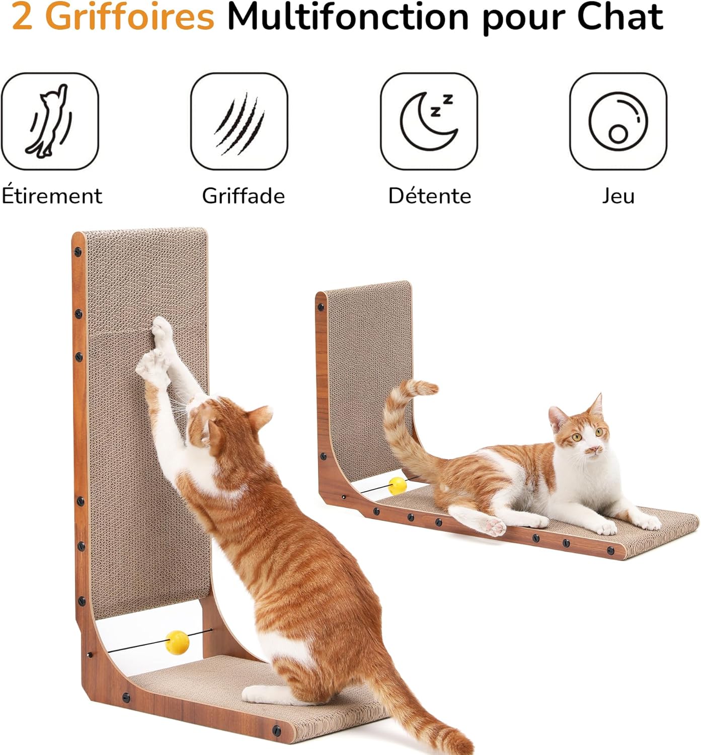 Thumbnail 1 de FUKUMARU Lot de 2 griffoirs en carton en forme de L, 68 cm (couleur noisette) pour chat d’intérieur