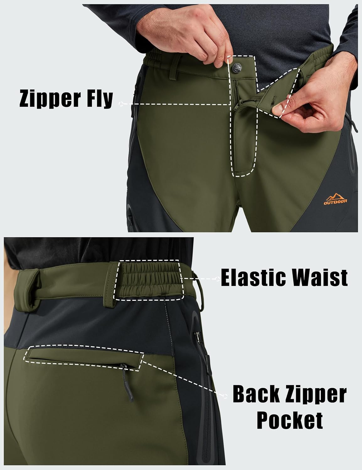 Detalle de TACVASEN Men's Winter Snow Pants with Fleece Lining and 4 Zip Pockets