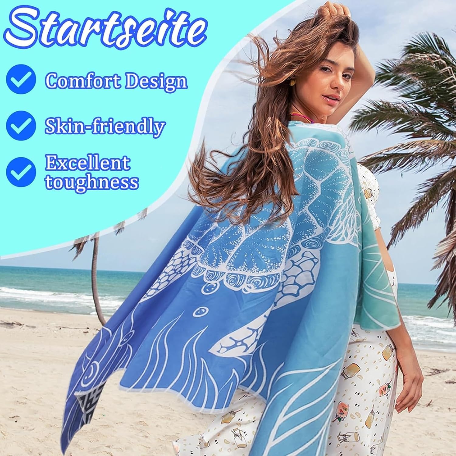 Thumbnail 4 de Microfibre Beach Towels for Adults 200x90cm (2 Pack) – Extra Large Sand-Free Quick Dry Towels, Gift Boxed, 250 GSM