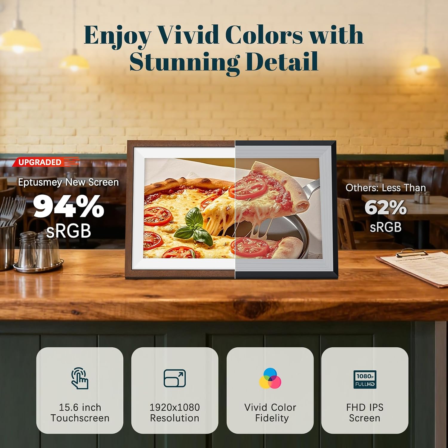 Detalle 2 de Frameo 15.6 Inch Walnut Wood WiFi Digital Photo Frame with 32GB, 1920x1080 IPS