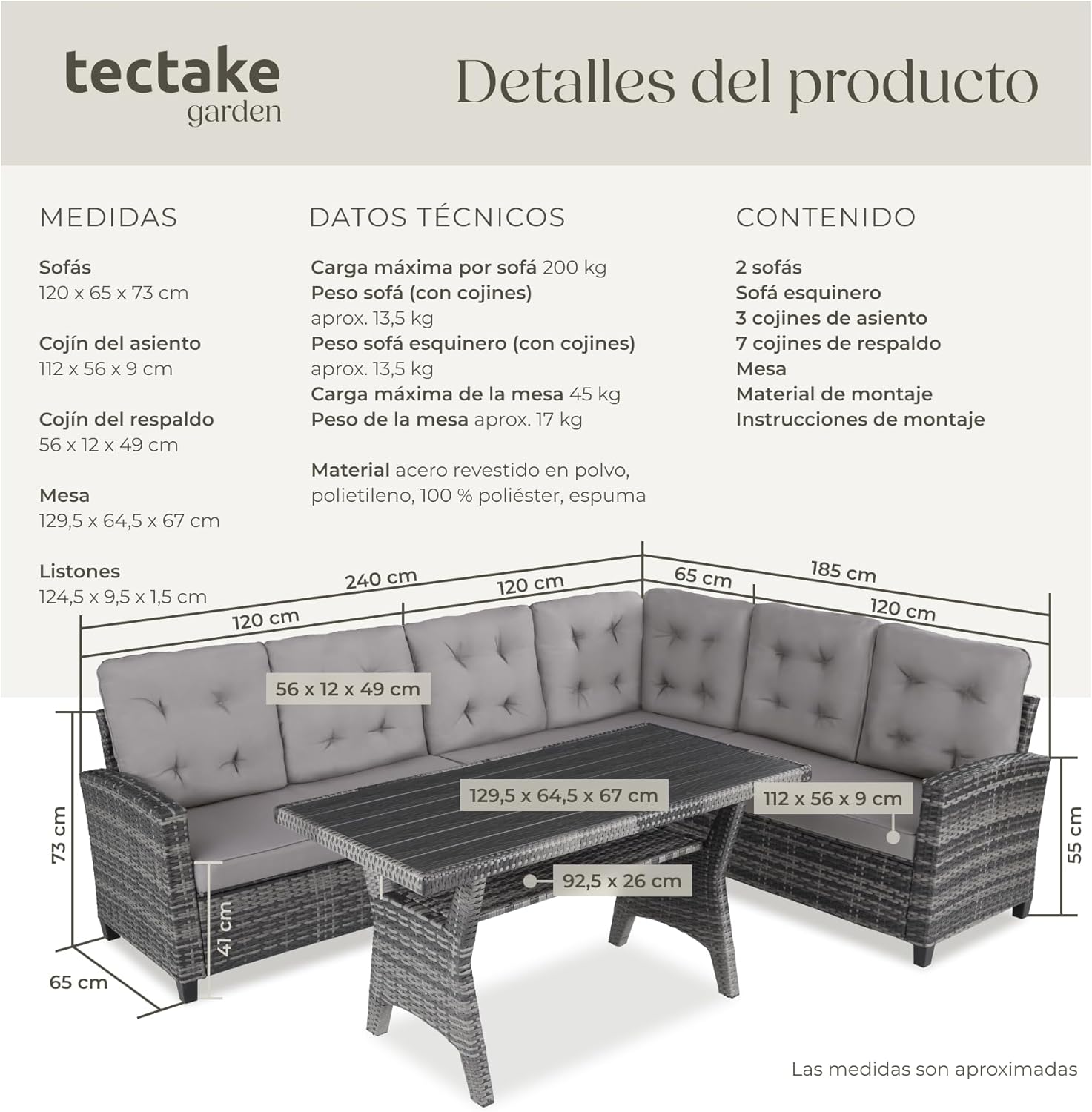 Thumbnail 5 de TecTake Conjunto Jardín Ratán 9 cm Gris