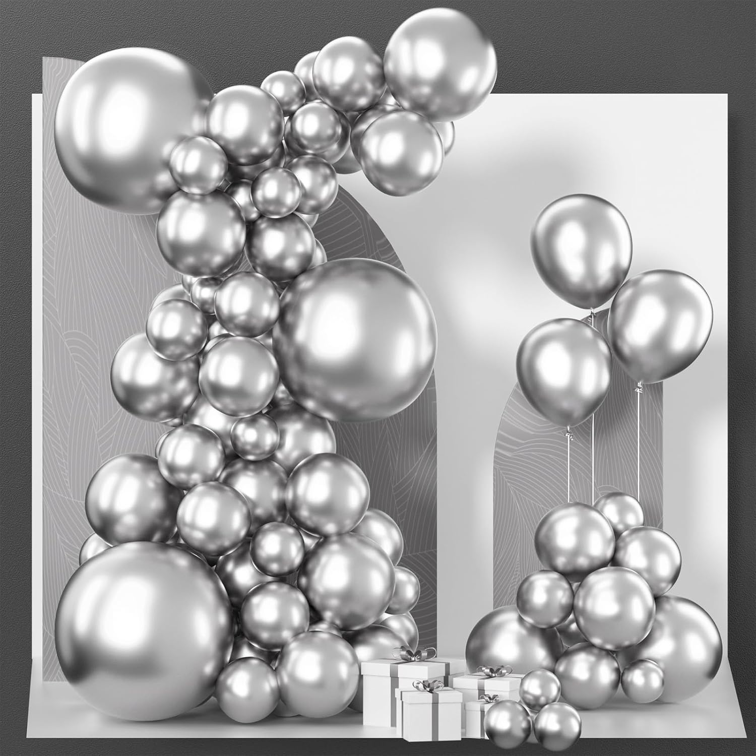 Thumbnail 1 de PartyWoo Metallic Silver Balloons, 85 pcs – Multisize Silver Latex Balloon Set for Garland, Arch, and Party Decor