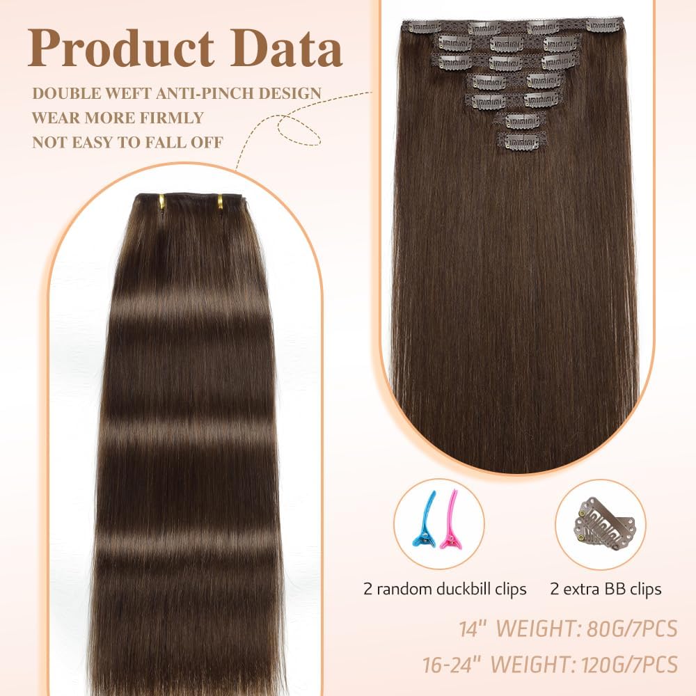 Detalle 2 de HotLulana Extensiones Clip de Pelo Natural Castaño 14"