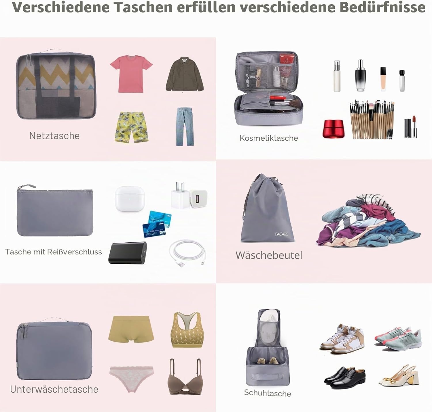 Detalle 1 de BAGAIL Packwürfel Set 8-teilig für Reisen