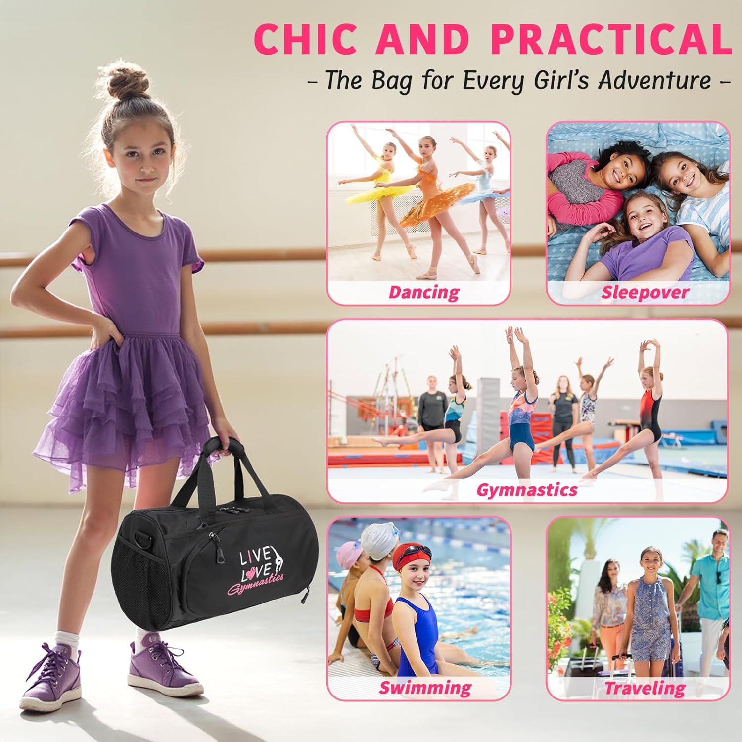 Thumbnail 6 de Kilofly Live Love Gymnastics Girls Ballet Sports Duffel Bag
