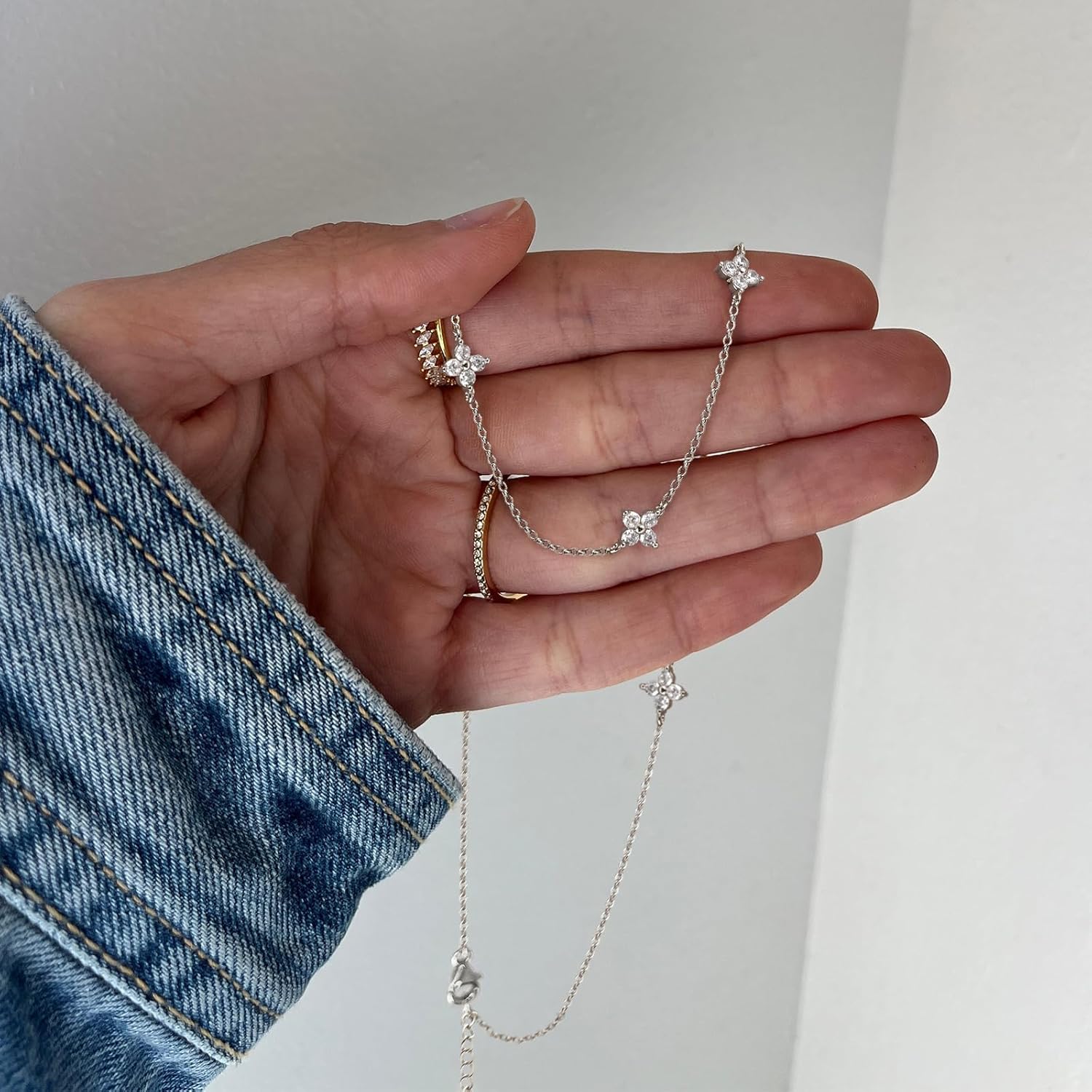 Thumbnail 4 de HARJJME Damen Halskette Gold & Silber (925, 14K vergoldet) mit Kleeblatt, Herz & Cubic Zirkonia – Choker Charm Kette