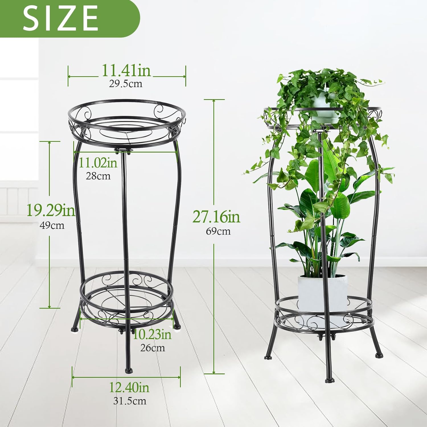 Detalle 2 de LOYAL TIGER 2-Pack 2-Tier Metal Plant Stands, 27-Inch Tall, Black Iron