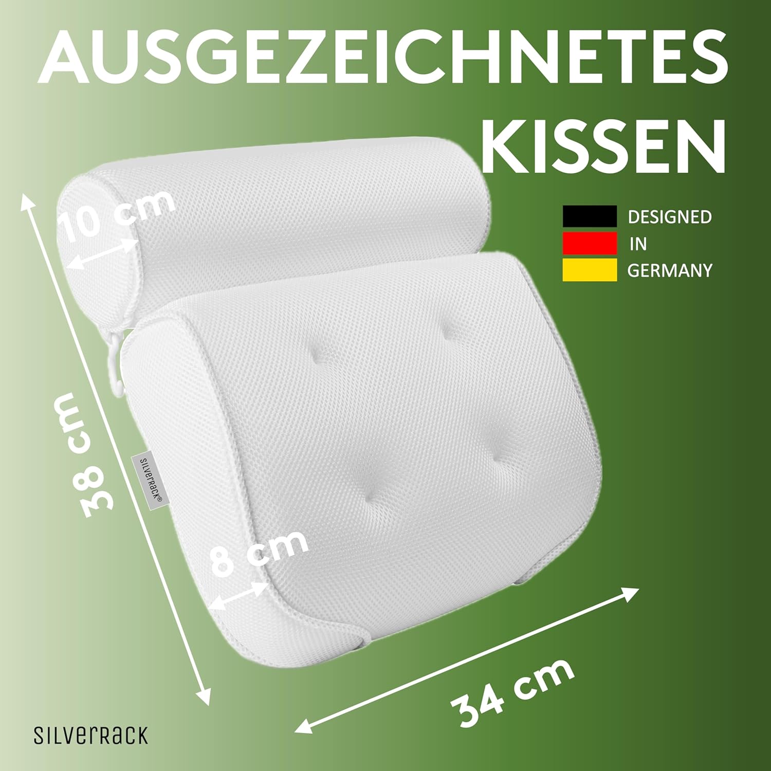Thumbnail 2 de SilverRack Badewannenkissen MEDIUM-WEICH [Weiß 3D] – Ergonomisches Nackenkissen mit Saugnäpfen für mehr Entspannung in der Wanne