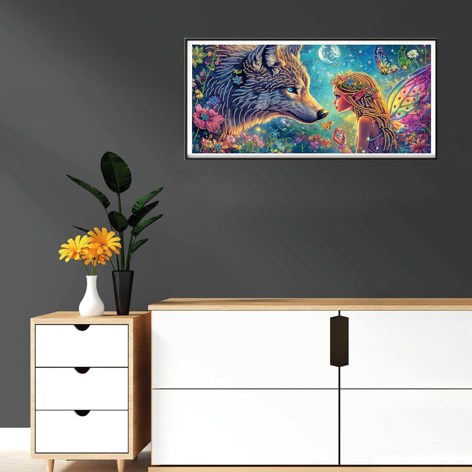 Detalle de Reofrey Special Shape Large Diamond Art Kit: Wolf Angel 30x60cm