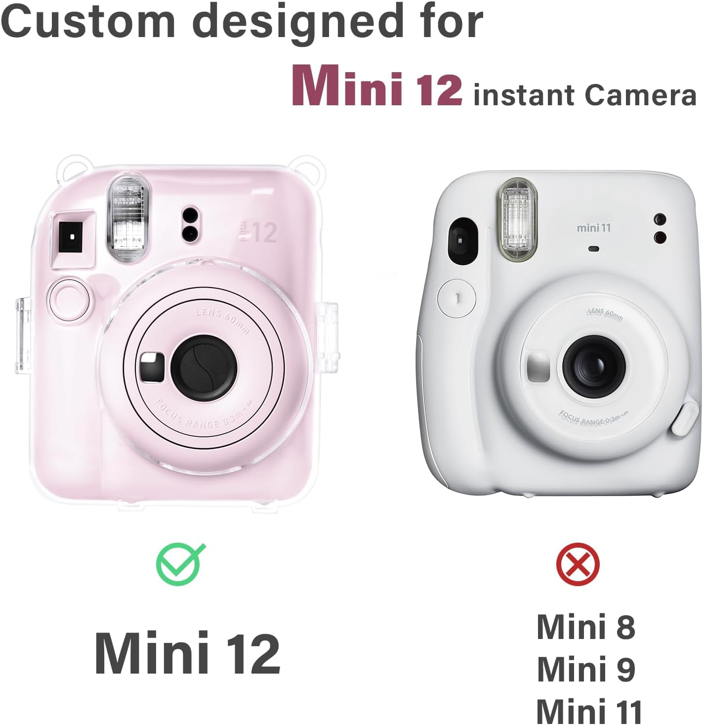 Detalle 2 de Rieibi Clear Case for Fuji Instax Mini 12 (Pink) with Carrying Case, Strap & Sticker